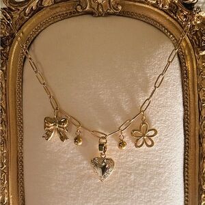 18k Gold Plated Charm Necklace with Heart Locket Pendant